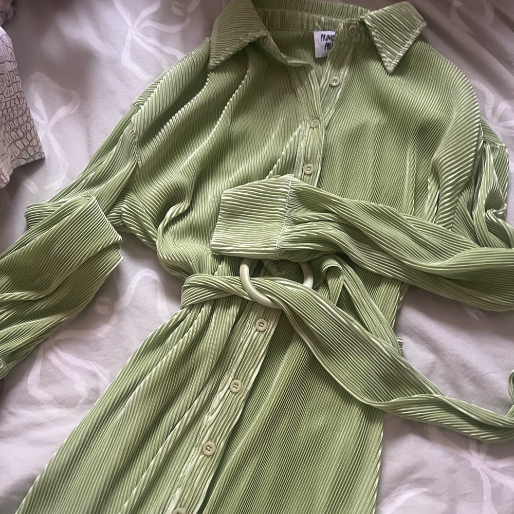 Princess Polly Light Green Pleated Shirt Dress